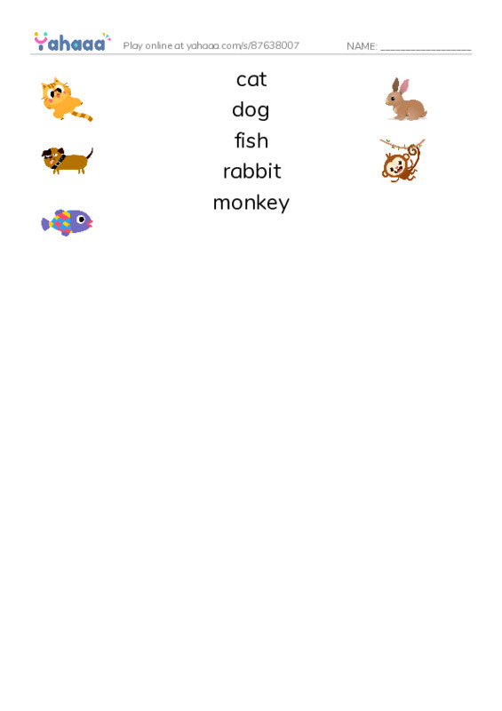 Match both sides worksheet for New Words Animals
