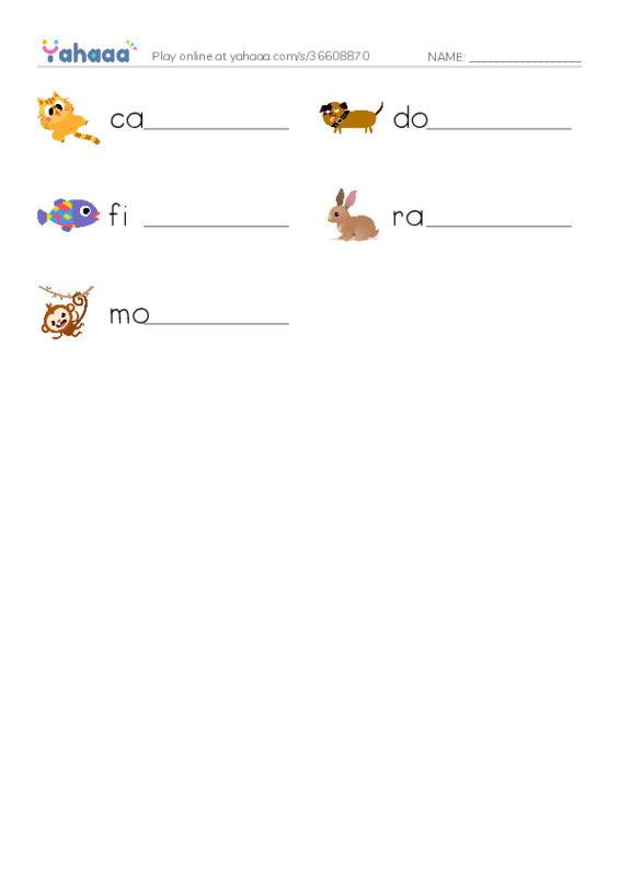 Write the word rows worksheet for New Words Animals