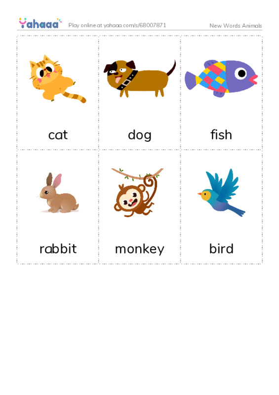 Picture flashcards worksheet for New Words Animals