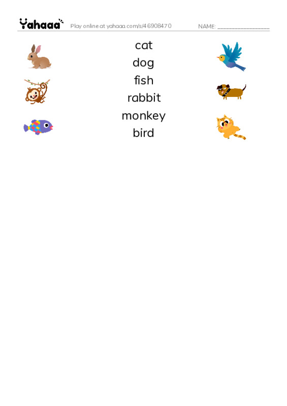 Match both sides worksheet for New Words Animals