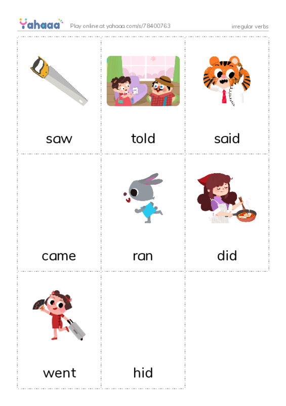 Picture flashcards worksheet for irregular verbs