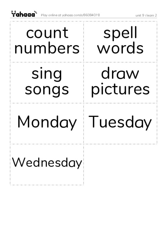 Word flashcards worksheet for unit 9 i learn 2