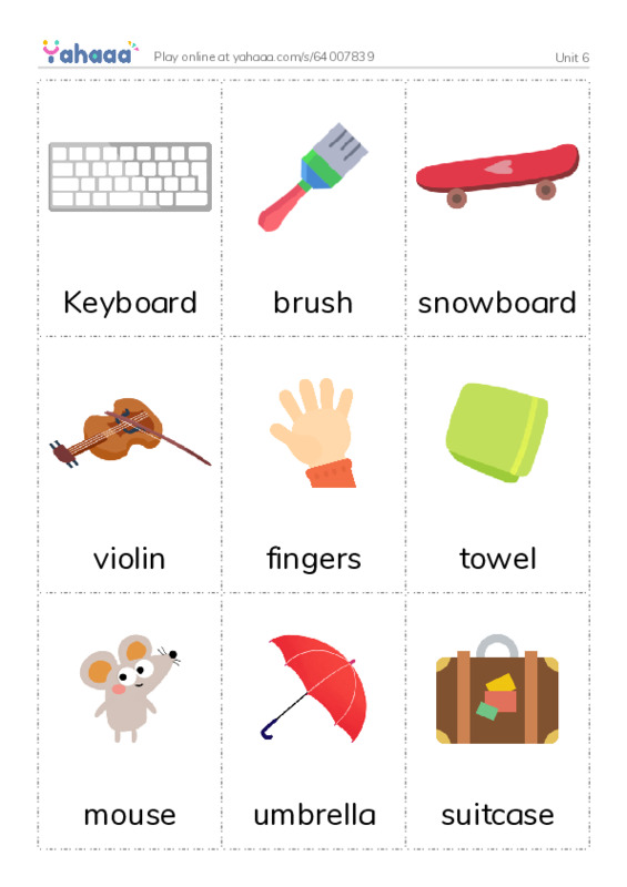 Picture flashcards worksheet for Unit 6