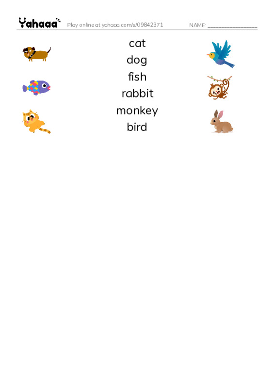Match both sides worksheet for New Words Animals
