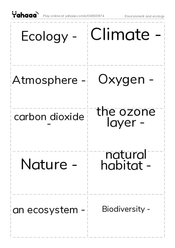 Word flashcards worksheet for Environment and ecology
