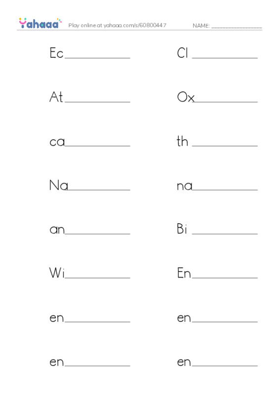 Write the word rows worksheet for Environment and ecology