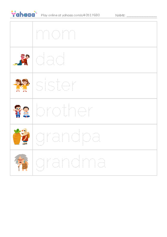 Picture and word rows worksheet for ff2