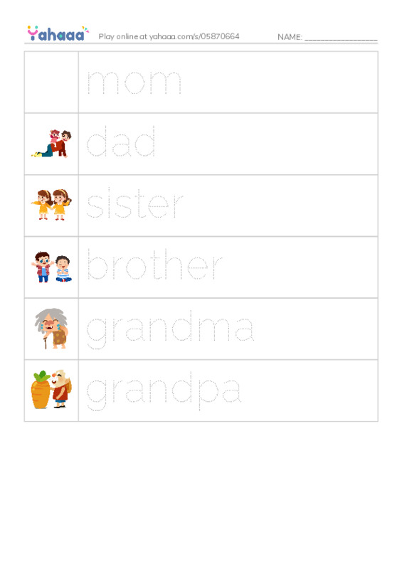 Picture and word rows worksheet for ff2