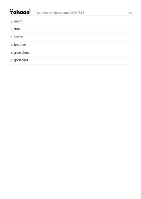 Word list with meanings worksheet for ff2