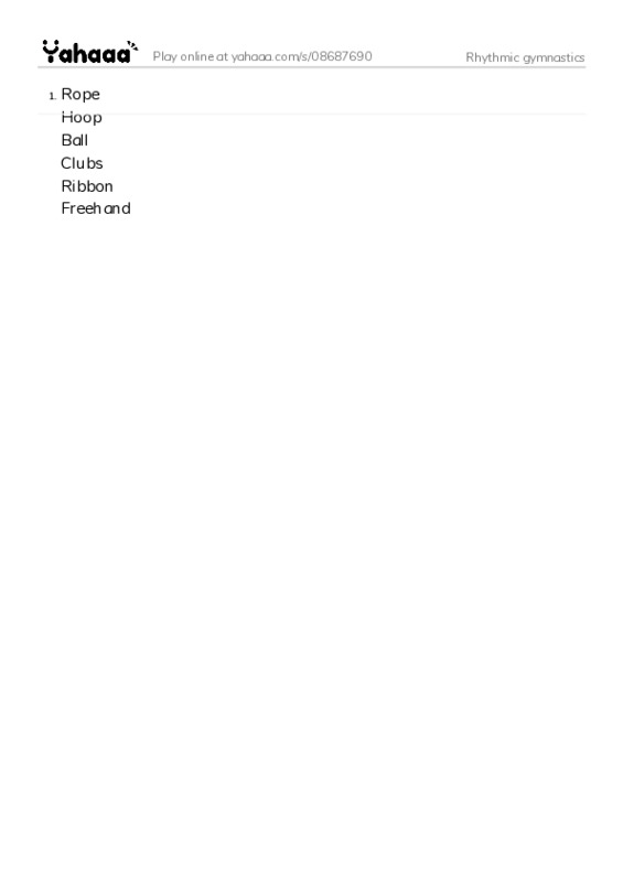 Word list with meanings worksheet for Rhythmic gymnastics
