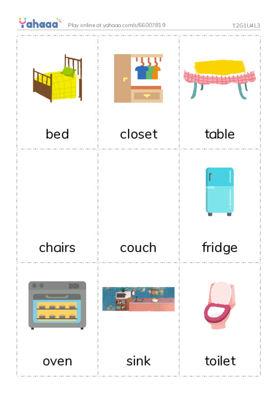 Picture flashcards worksheet for T2G1U4L3