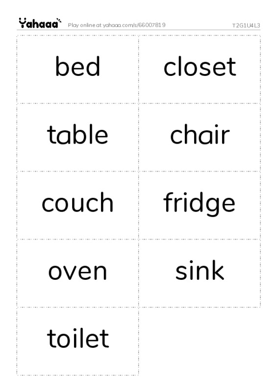 Word flashcards worksheet for T2G1U4L3