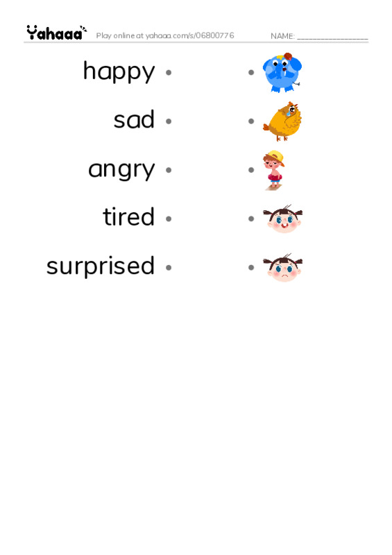 Draw a line to match worksheet for My emotions