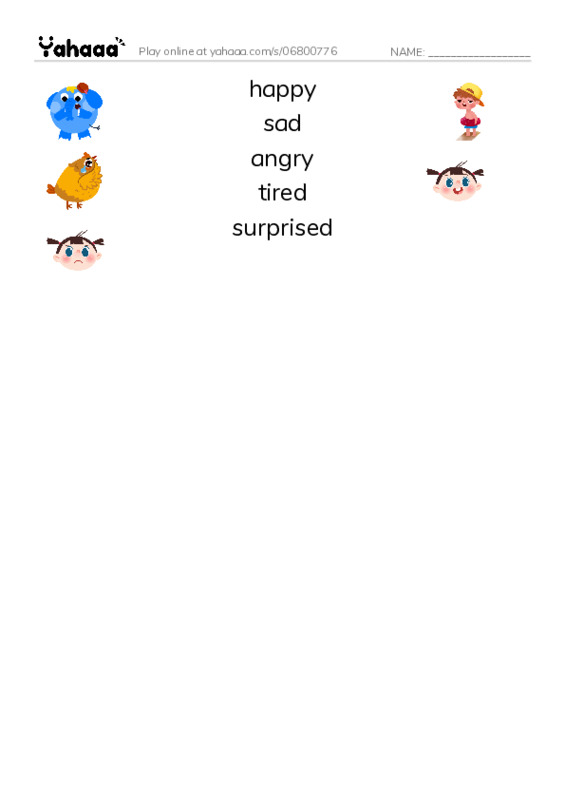 Match both sides worksheet for My emotions