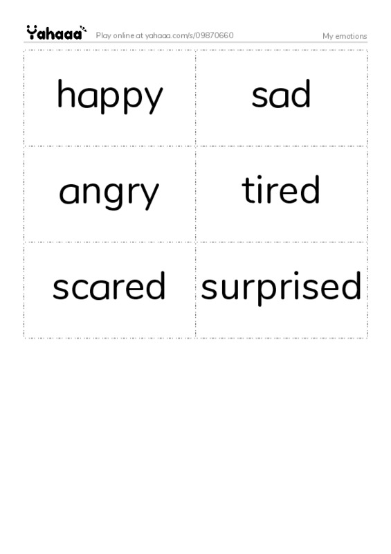 Word flashcards worksheet for My emotions