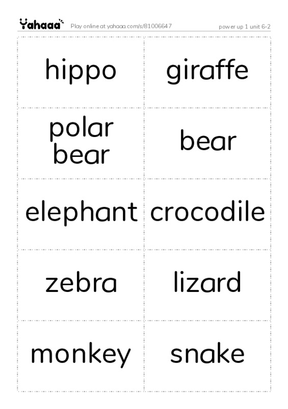 Word flashcards worksheet for power up 1 unit 6-2