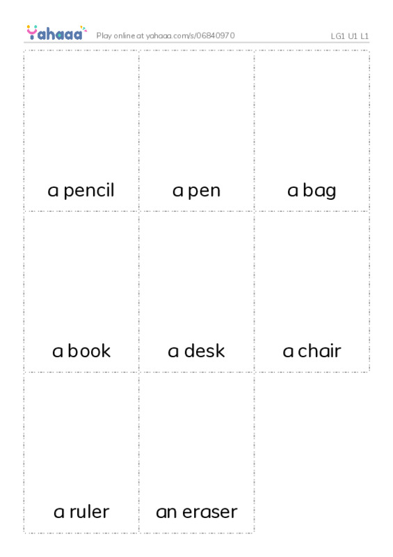 Picture flashcards worksheet for LG1 U1 L1