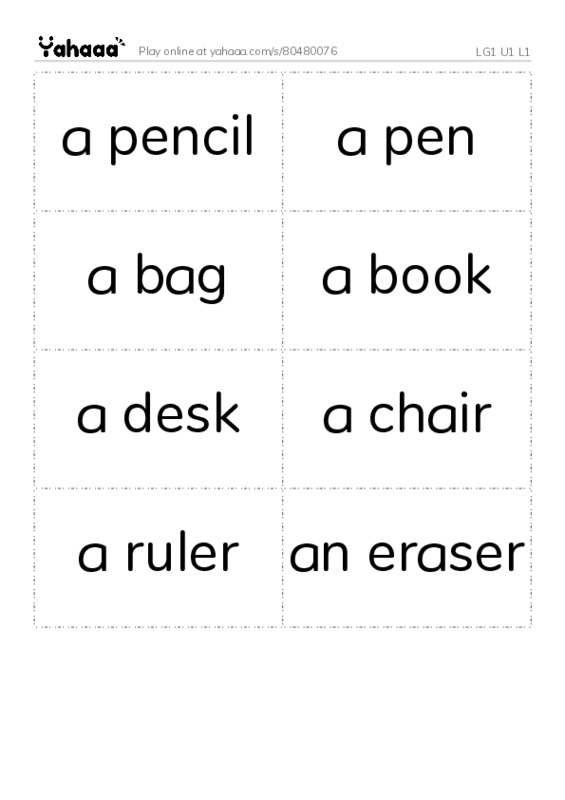 Word flashcards worksheet for LG1 U1 L1