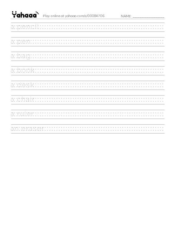 Handwriting lines worksheet for LG1 U1 L1