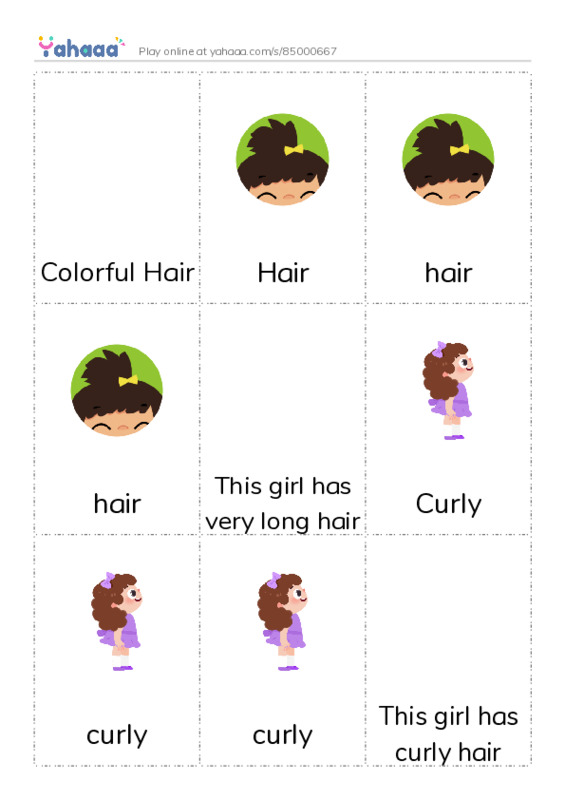 Picture flashcards worksheet for Colorful Hair, Hair, hair and 10 more