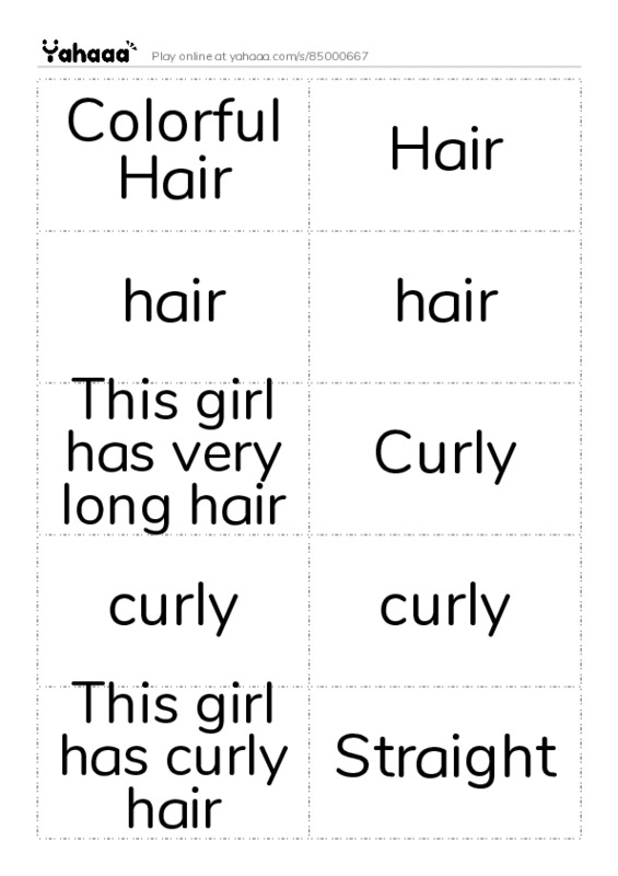Word flashcards worksheet for Colorful Hair, Hair, hair and 10 more