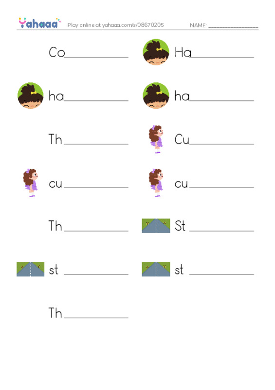 Write the word rows worksheet for Colorful Hair, Hair, hair and 10 more