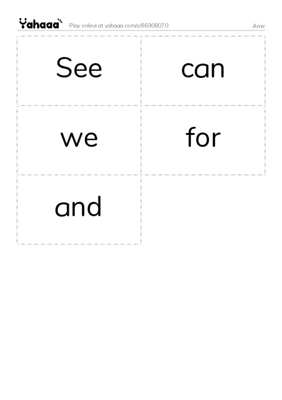 Word flashcards worksheet for Amir