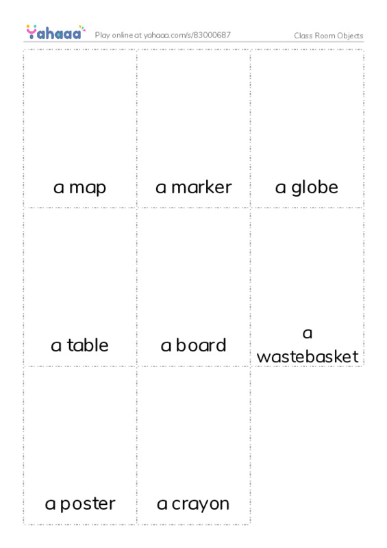 Picture flashcards worksheet for Class Room Objects