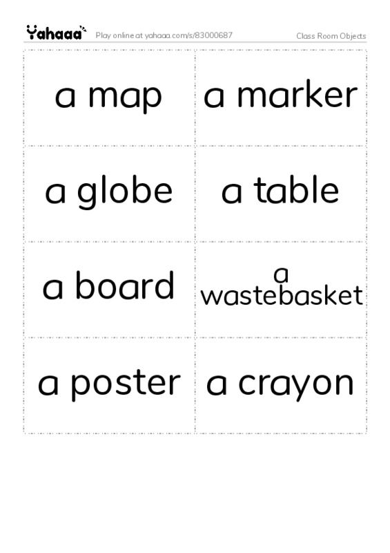 Word flashcards worksheet for Class Room Objects