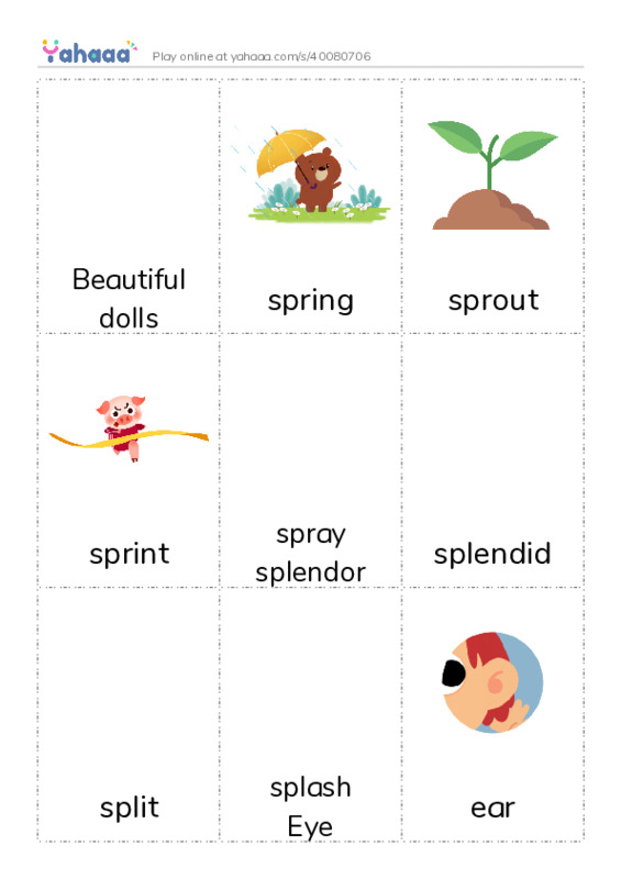 Picture flashcards worksheet for Beautiful dolls, spring, sprout and 9 more