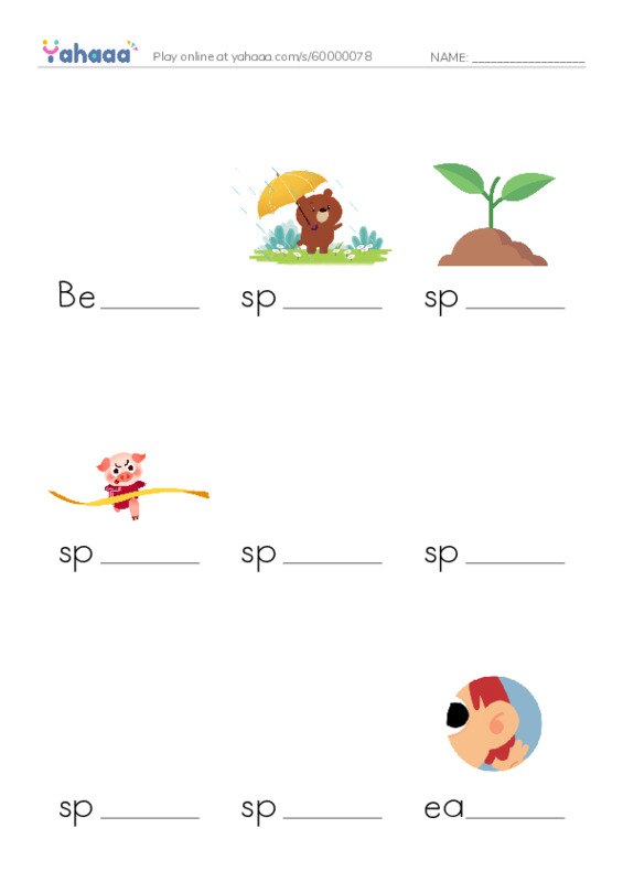 Finish the word worksheet for Beautiful dolls, spring, sprout and 9 more