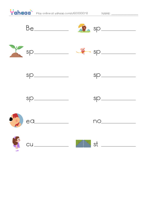 Write the word rows worksheet for Beautiful dolls, spring, sprout and 9 more