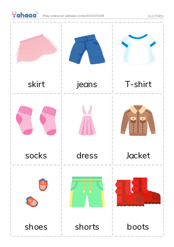 Picture flashcards worksheet for CLOTHES