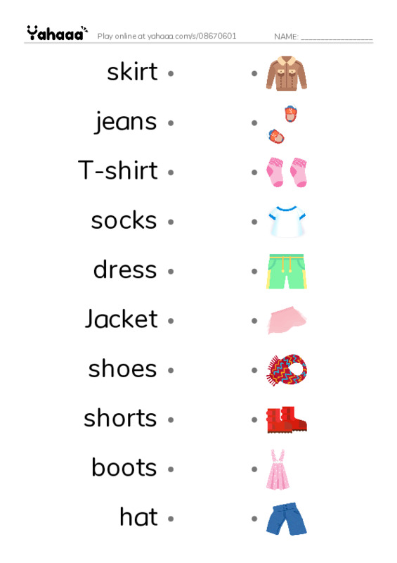Draw a line to match worksheet for CLOTHES