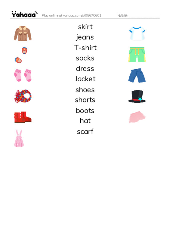 Match both sides worksheet for CLOTHES