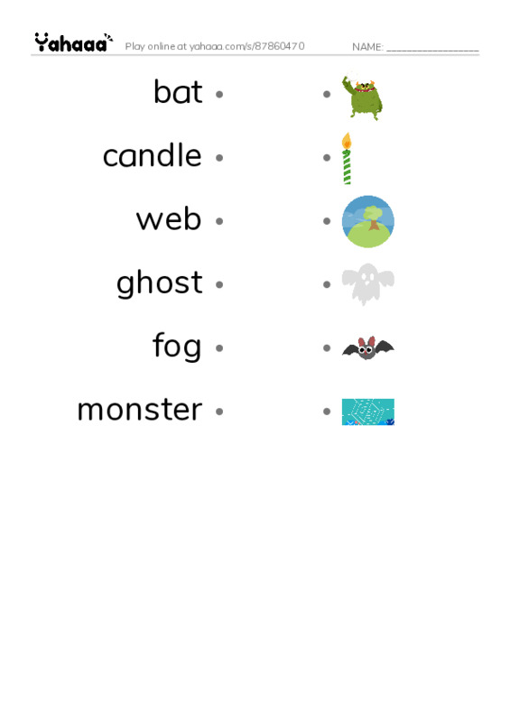 Draw a line to match worksheet for Halloween houses raz kids A