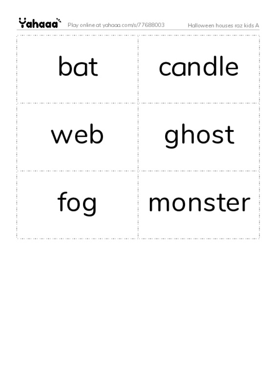 Word flashcards worksheet for Halloween houses raz kids A