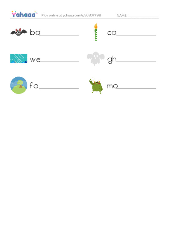 Write the word rows worksheet for Halloween houses raz kids A