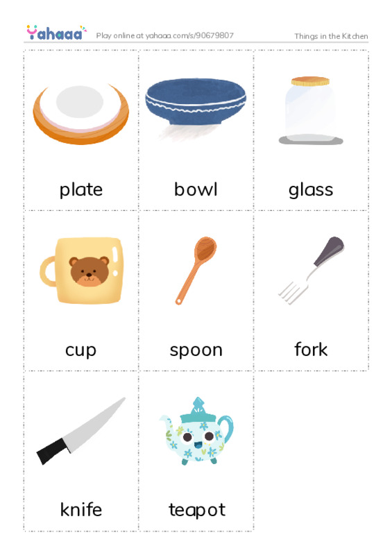 Picture flashcards worksheet for Things in the Kitchen