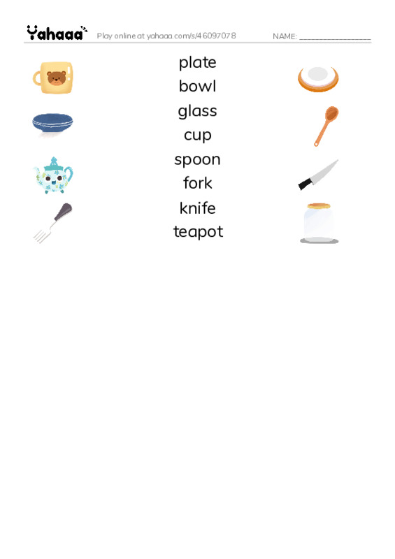 Match both sides worksheet for Things in the Kitchen