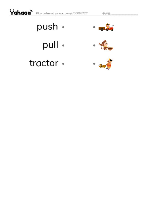 Draw a line to match worksheet for push, pull, tractor