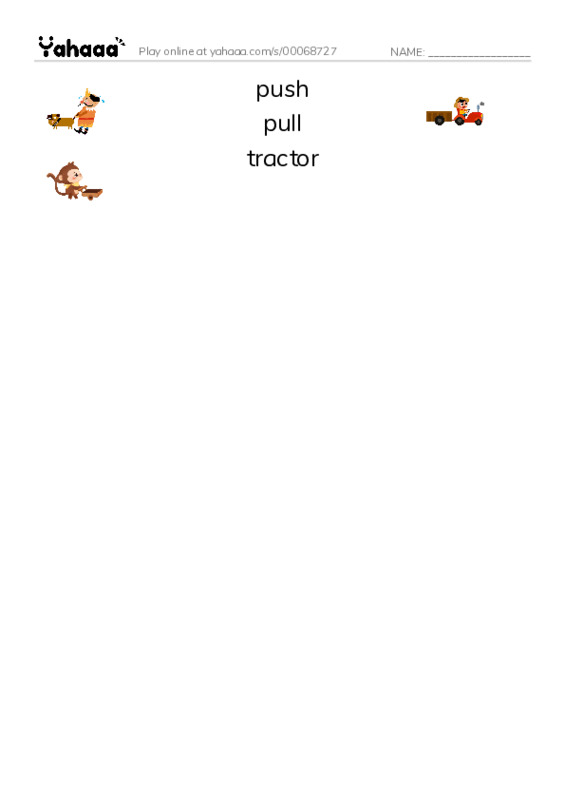 Match both sides worksheet for push, pull, tractor