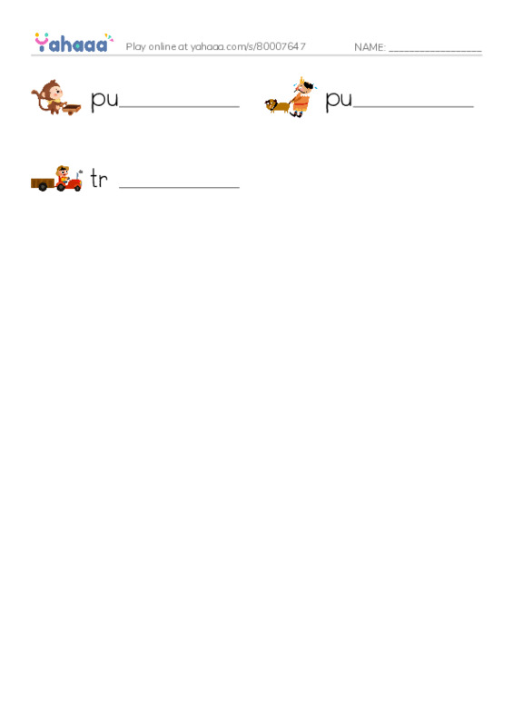 Write the word rows worksheet for push, pull, tractor