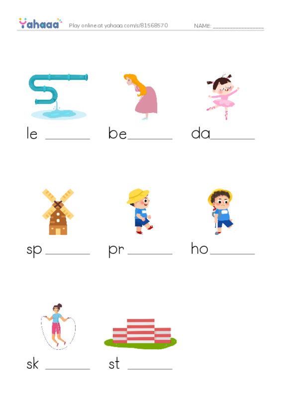 Finish the word worksheet for you can dance