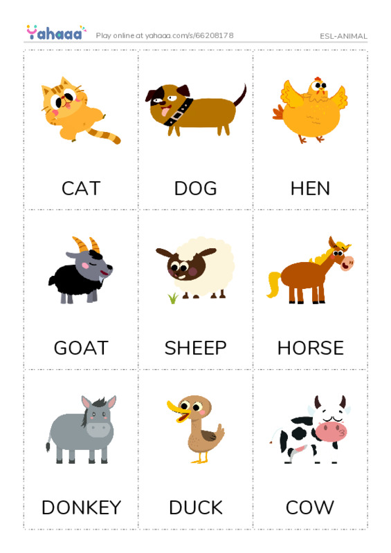 Picture flashcards worksheet for ESL-ANIMAL