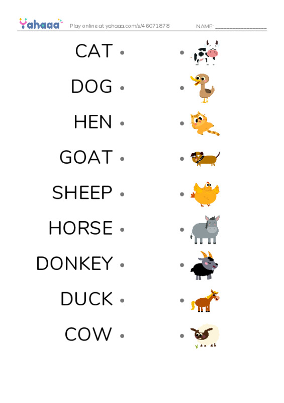 Draw a line to match worksheet for ESL-ANIMAL