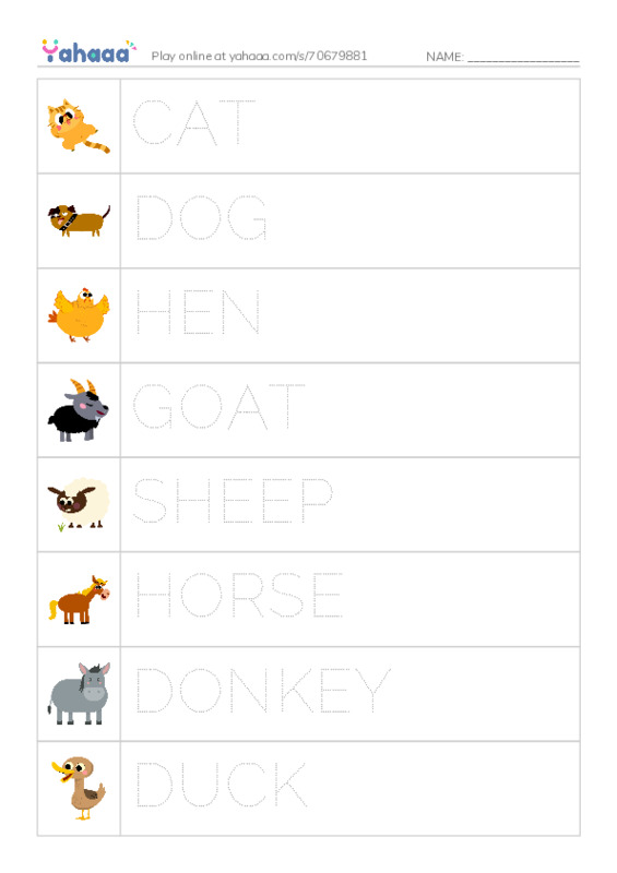 Picture and word rows worksheet for ESL-ANIMAL
