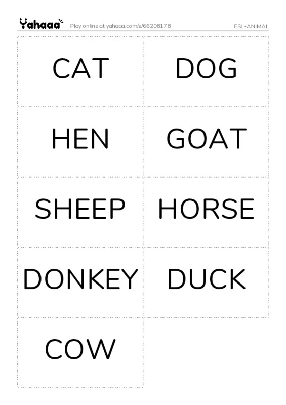 Word flashcards worksheet for ESL-ANIMAL