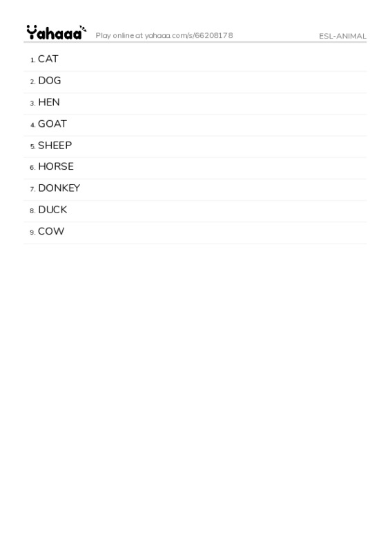 Word list with meanings worksheet for ESL-ANIMAL