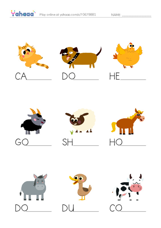 Finish the word worksheet for ESL-ANIMAL